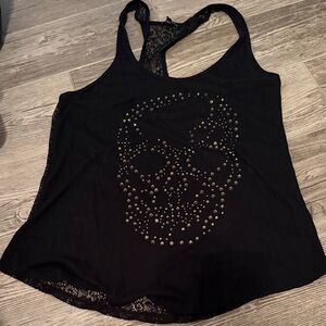 Express Black Studded Skull Tank Top